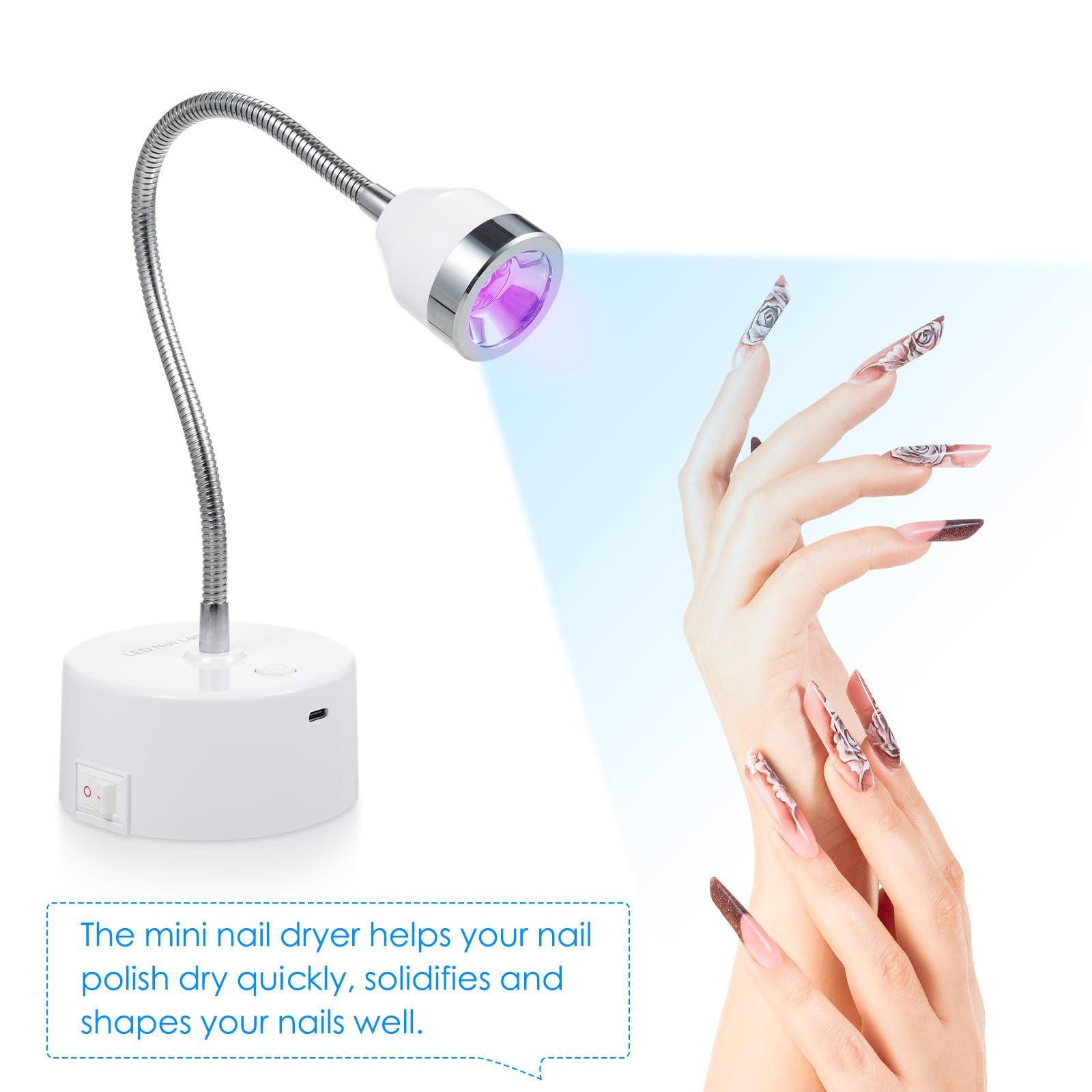 COMETX Mini lampada per unghie UV LED Lampada portatile per unghie Gel Polish Essiccatore per unghie Ricaricabile Colla per unghie Lampada per polimerizzazione LED Terapia Luce Touch Control per uso