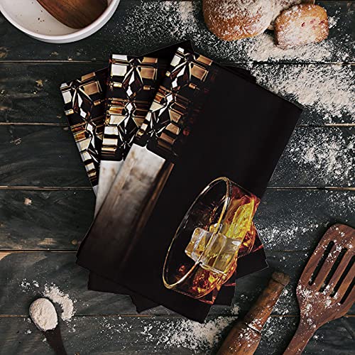 DreamyCorner Kitchen Towels Set of 2 Whisky Glass Dish Towels and Dishcloths Wine Old Fashioned Cigar Wood Grain Absorbent Hand Towels for Kitchen Bathroom Cleaning Drying Baking Home Decor Gift - Image 2