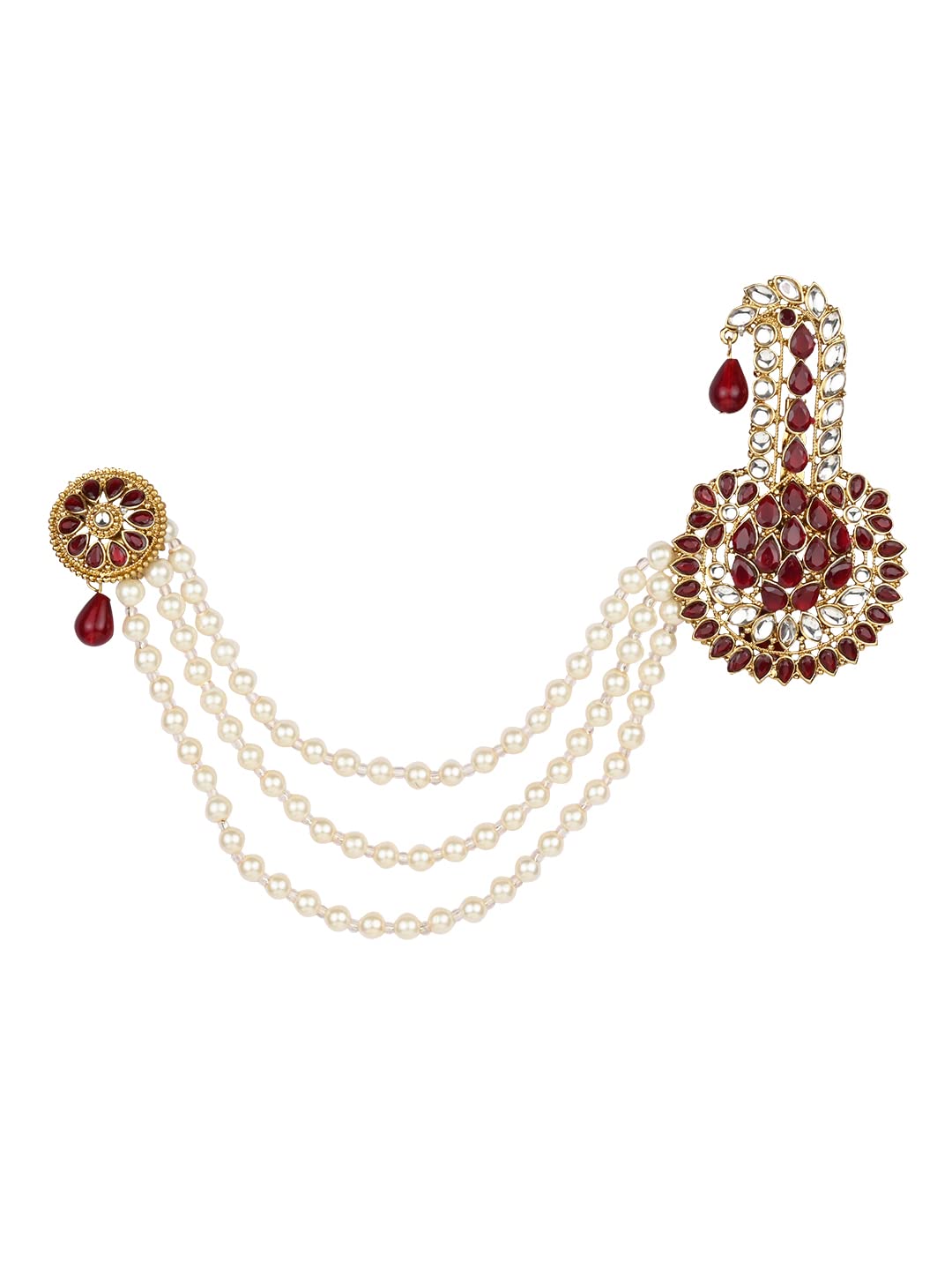 Gold Plated Traditional Stone Pearl Drop Safa Kalangi Brooch for Groom/Men/Dulha Pagadi (SM60)