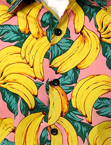 Jogal Men's Cotton Button Down Short Sleeve Hawaiian Shirt Pink Xx-Large #TOP2