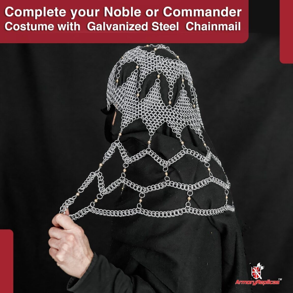 Armory Replicas™ Medieval Chainmail Coif Headpiece with Fabric Lining – Reenactment & Costume Armor