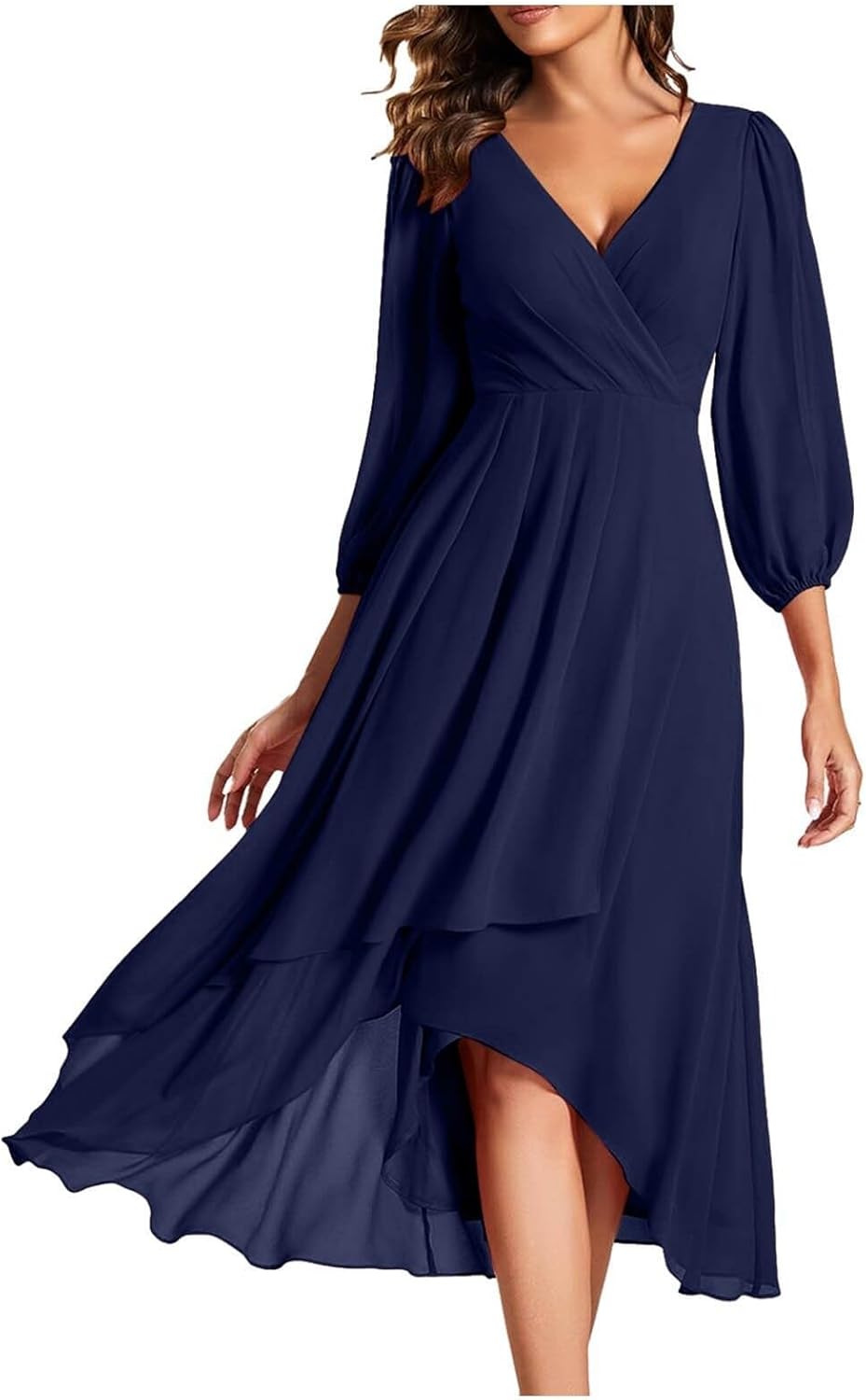 Cocktail Dresses for Women 3/4 Sleeve A Line Summer Dresses 2025 Maxi Chiffon V Neck Elegant Formal Midi Dress