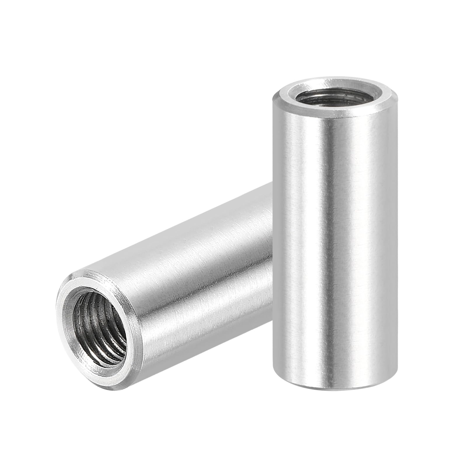 PATIKIL M8x1mm Pitch 304 Stainless Steel Round Coupling Nuts, 2 Pcs 30mm / 1.18" Length Metric Fine Thread Connector Sleeve Rod Bar Stud Fully Threaded Nut Fasteners, Silver Tone