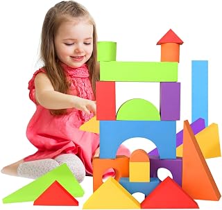 LOLO TOYS Giant Foam Building Blocks for Toddlers - 18 Large Jumbo Stacking Blocks, Washable Safe EVA Foam