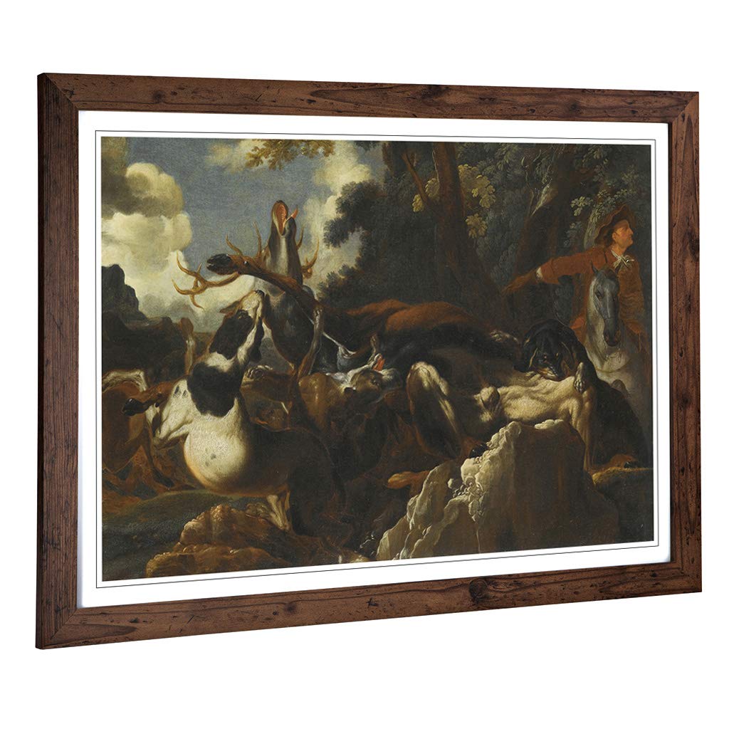 Big Box Art Framed Print of Abraham Hondius A Stag Hunt Design | Wall Art Picture | Home Decor for Kitchen, Living, Dining Room, Bedroom, Hallway, Office, Walnut, A2 / 24.5x18 Inch / 62x45cm