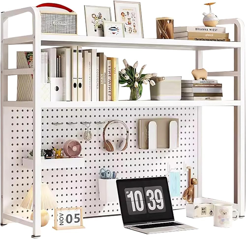 Étagère de bureau à 2 niveaux en métal robuste pour rangement PC