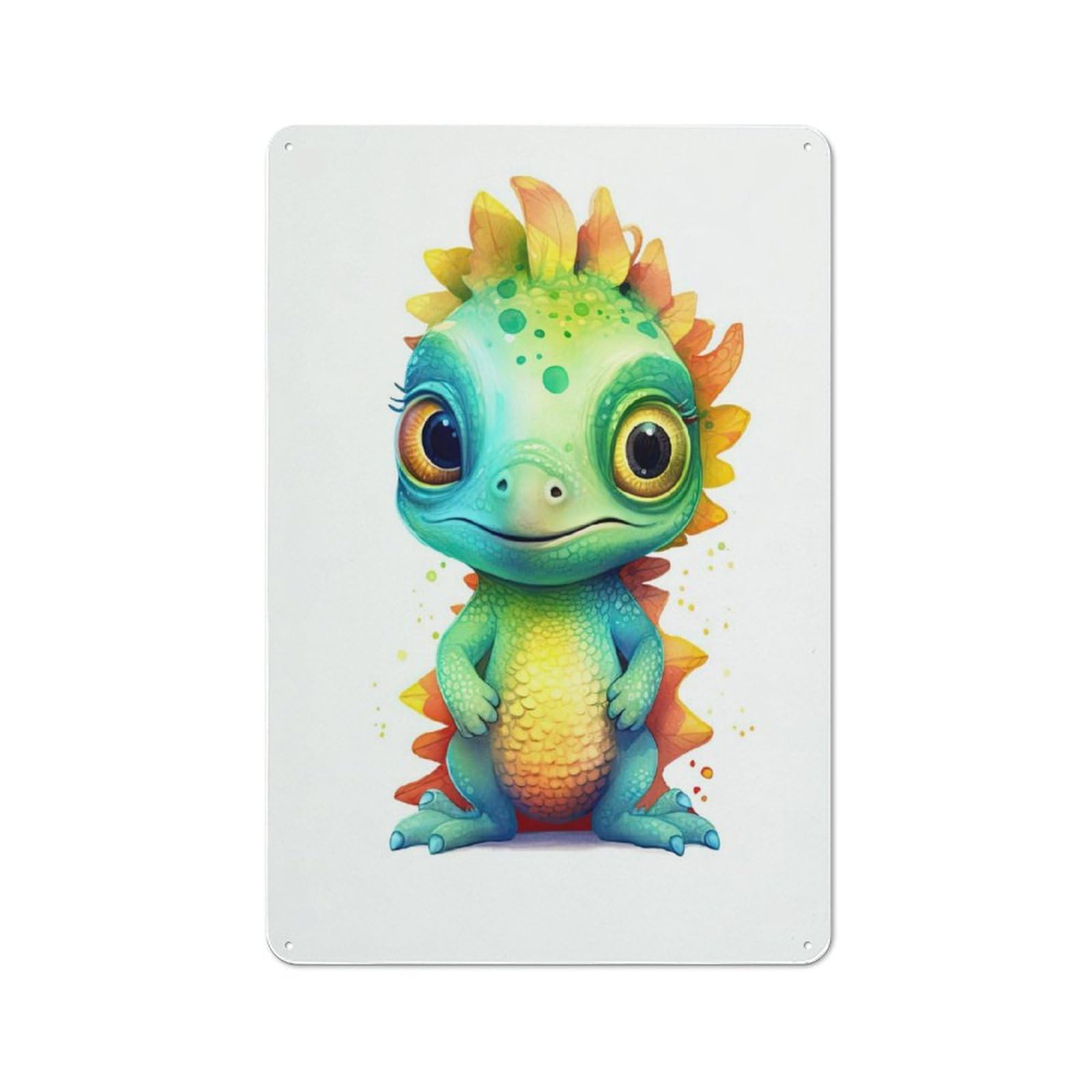 Junmoney Style-2 Rustic Metal Sign With Watercolor Baby Iguana Design 30X20cm, Farmhouse Farmhouse Wall Decor For Dining Room, Cafe, Entryway Or Family Room