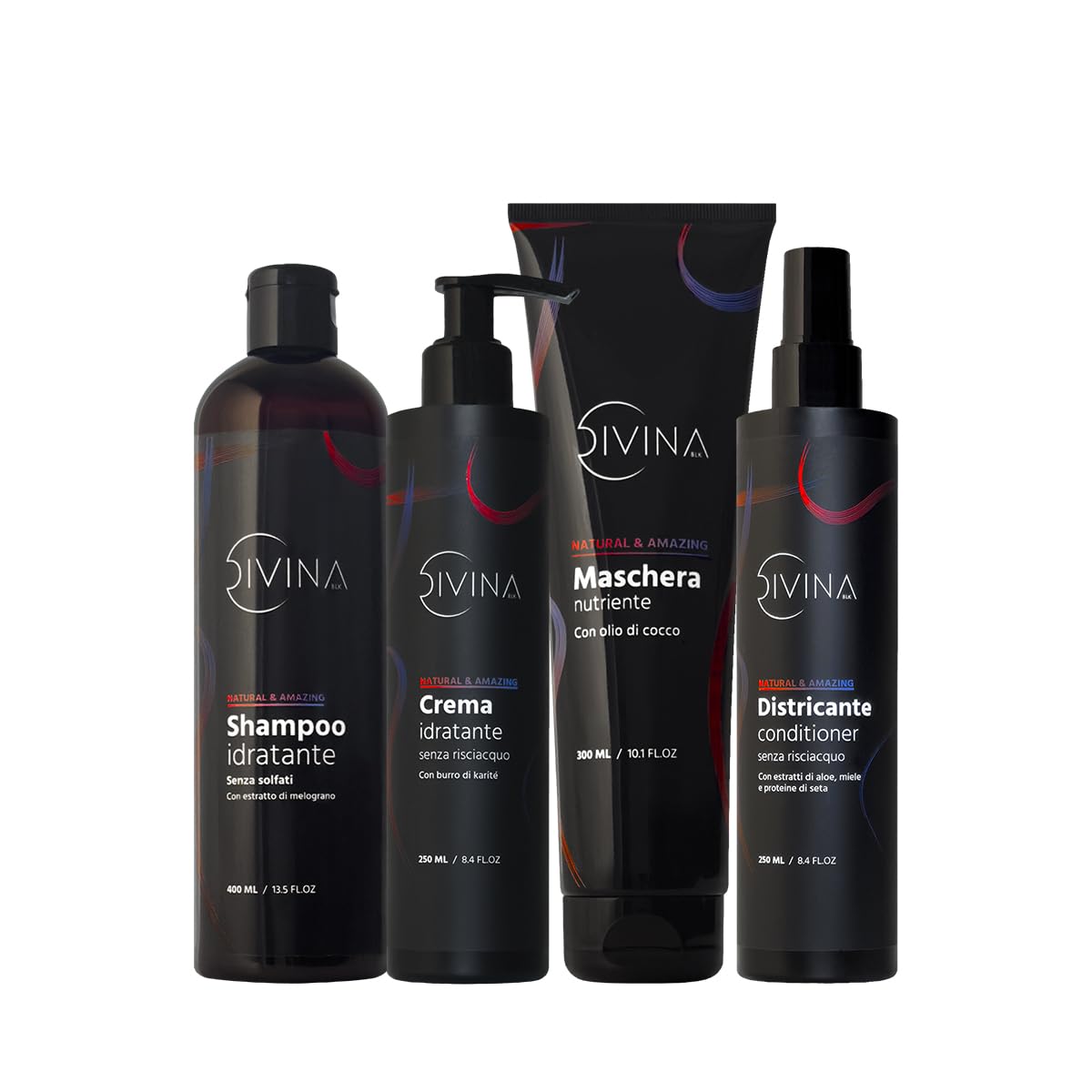 Kit Anti-crespo per capelli super ricci e afro Natural&Amazing di DIVINA BLK, 4 prodotti inclusi, trattamento completo