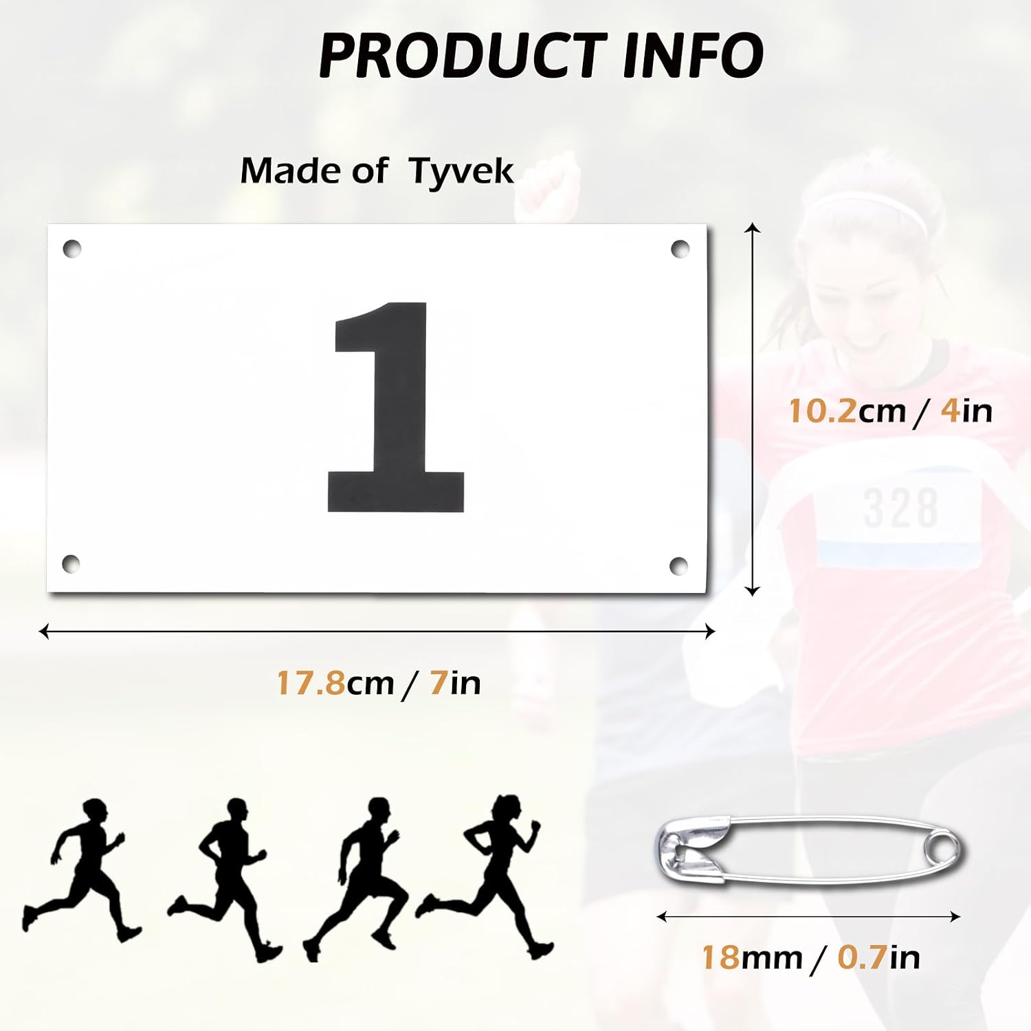 TRIWONDER Tyvek Running Bib Competitor Numbers with Safety Pins, Running Numbers Paper Tags 1-500, Tearproof and Waterproof 4 x 7 Inches for Marathon Races and Events Sports Games (1-400)