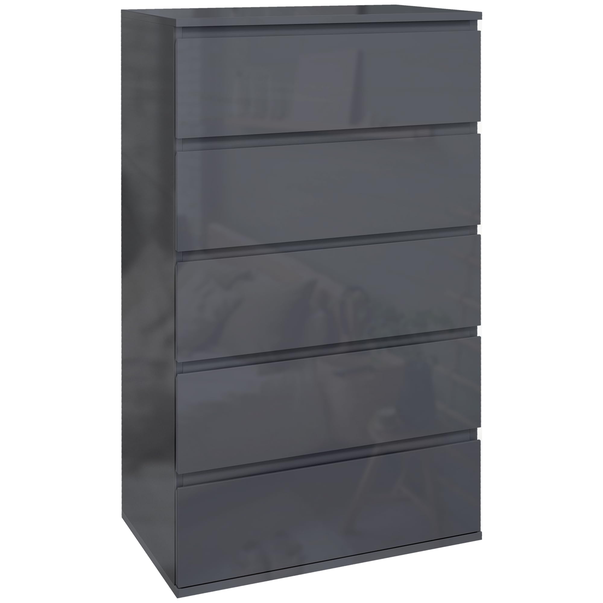 HOMCOM High Gloss Chest of Drawers, 5 Drawers Storage Cabinet Floor Tower Cupboard for Bedroom Living Room, Grey โ image 1