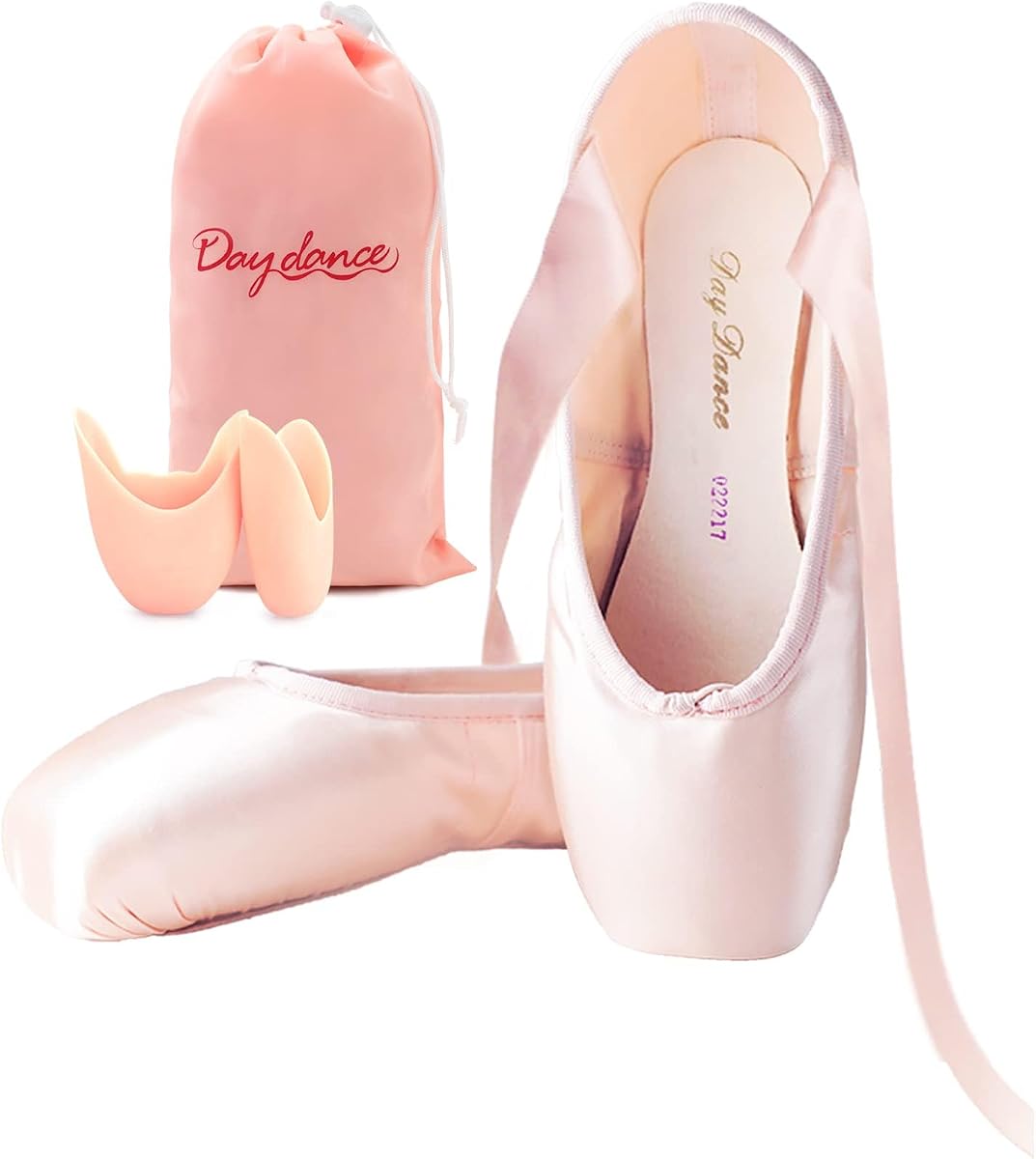 Daydance Zapatos de punta de ballet para niñas y mujeres, zapatos de bailarina con cinta y almohadillas para los dedos