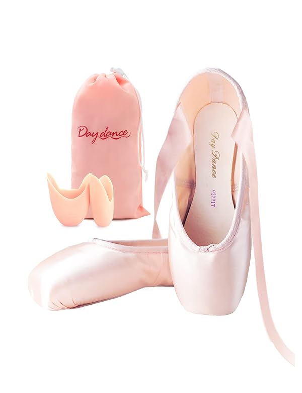 Daydance Women's Pointe Shoes Pink Ribbon Ballerina Ballet Shoes with Silicone Toe Pads (Light Pink, 7) by Daydance - Used condition - US$10.67