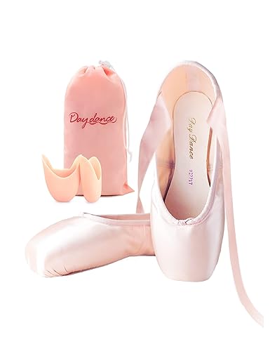 Daydance Ballet Pointe Shoes Girls Women Ribbon Ballerina Shoes with Toe Pads