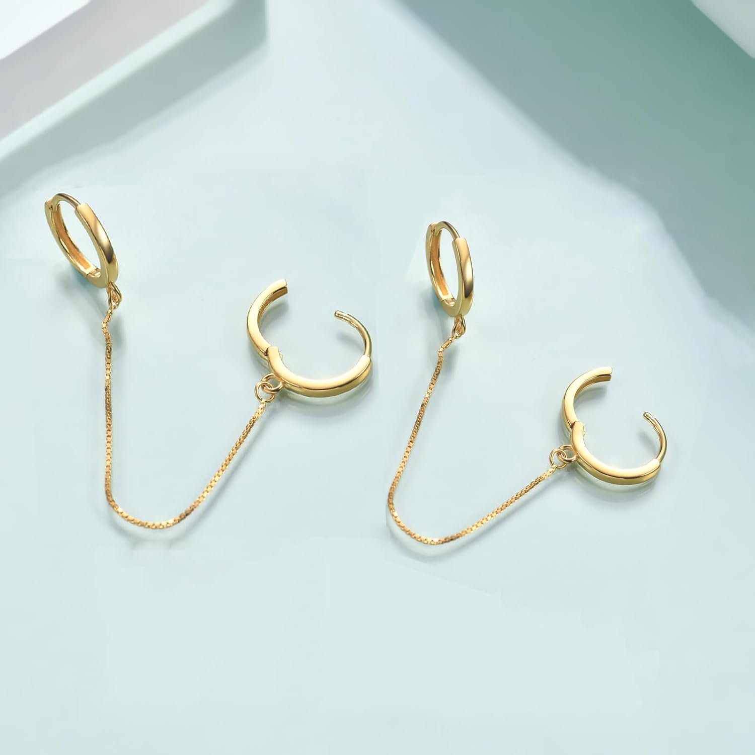 Rnivida 925 Sterling Silver Double Hoop Chains Earrings Double Piercing for Women,Dangle Hoop Earrings Two Holes Piercing Jewelry Gifts - Image 2