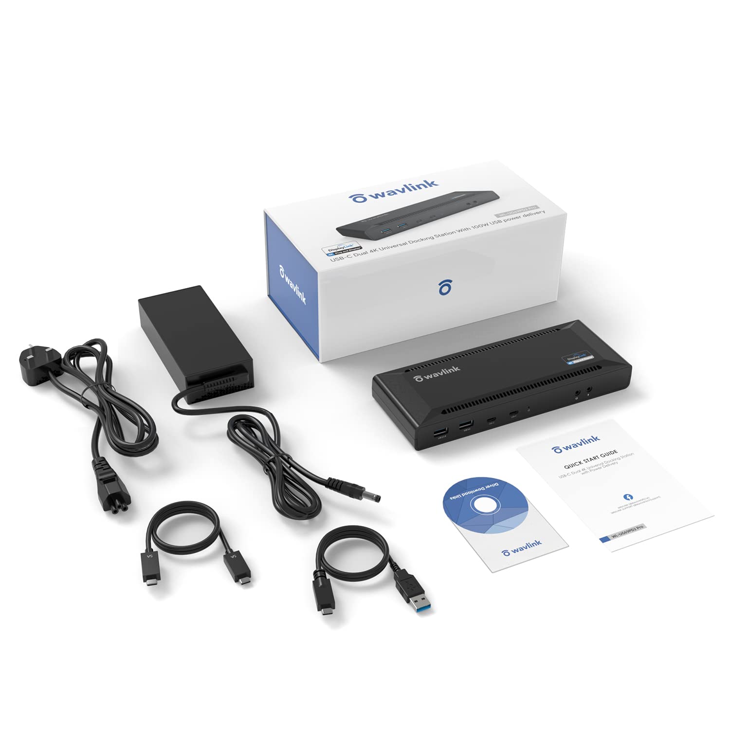 Dock USB C, WAVLINK Station d'accueil USB C avec 100W PD, Single 5K/ Dual 4K @60Hz pour USB-C et Thunderbolt 3 Windows,MacOS 10.14 Later,MacBook Neo,Ubuntu 20.04,22.04 (2 HDMI,2 DP, 6xUSB, LAN, Audio)