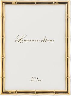 Lawrence Frames 5x7 Gold Metal Bamboo Picture Frame - Elegant Heavyweight Wall & Tabletop Display (712257)