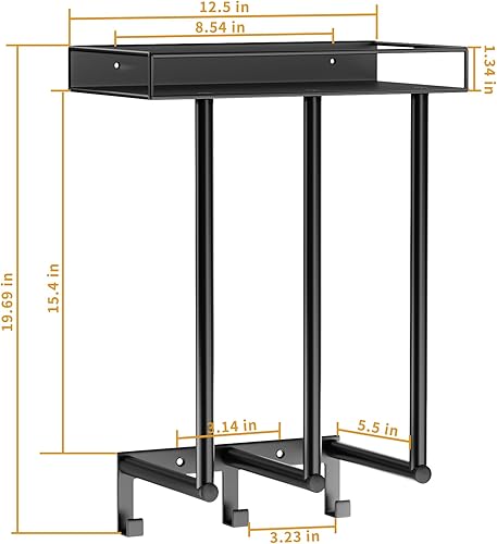 Miniatura 6 de OVICAR Toalleros para baño  Toallero montado en la pared con estante de metal y 3 ganchos, toallero de pared para baño pequeño, almacenamiento de