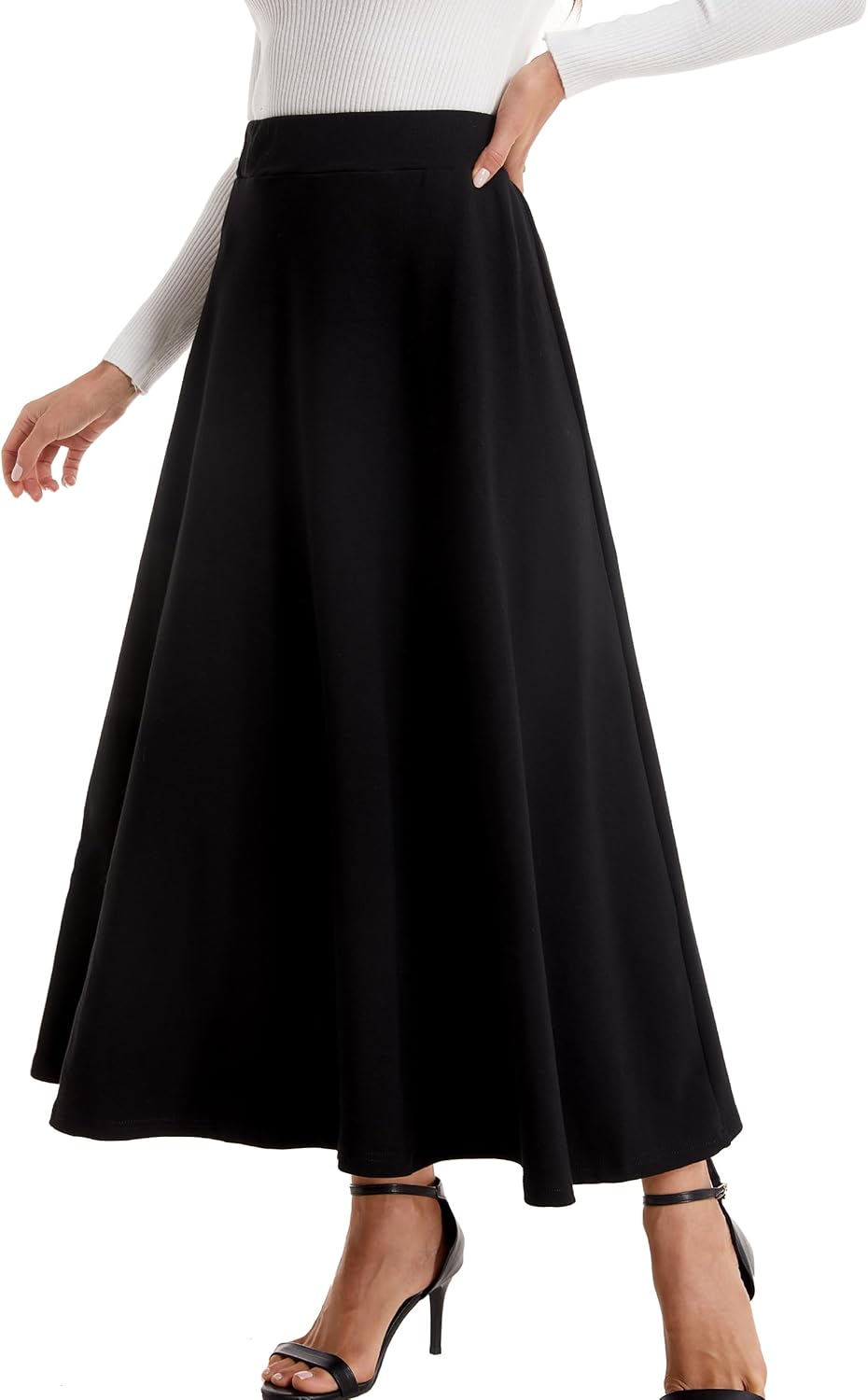 Womens Fall Winter Elastic Waist Long Skirts A Line Ankle Length Vintage Skirt - Image 2