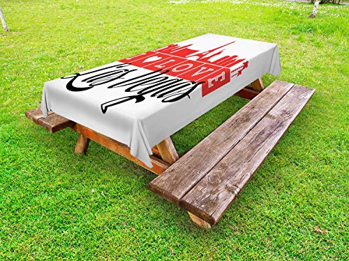 Ambesonne Las Vegas Outdoor Tablecloth I Love Las Vegas Writing with Silhouette Style Landmarks Pattern Decorative Washable