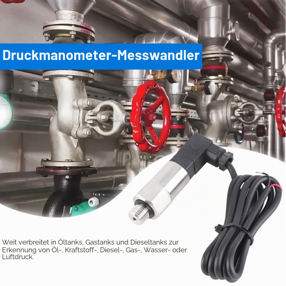 Edelstahl Druckwandler, Drucksensor Silizium Drucktransmitter Sensor Wasserdurchflusssensor 4-20mA Ausgang G1/4" für Wasser Gas Öl (0-1 MPA)