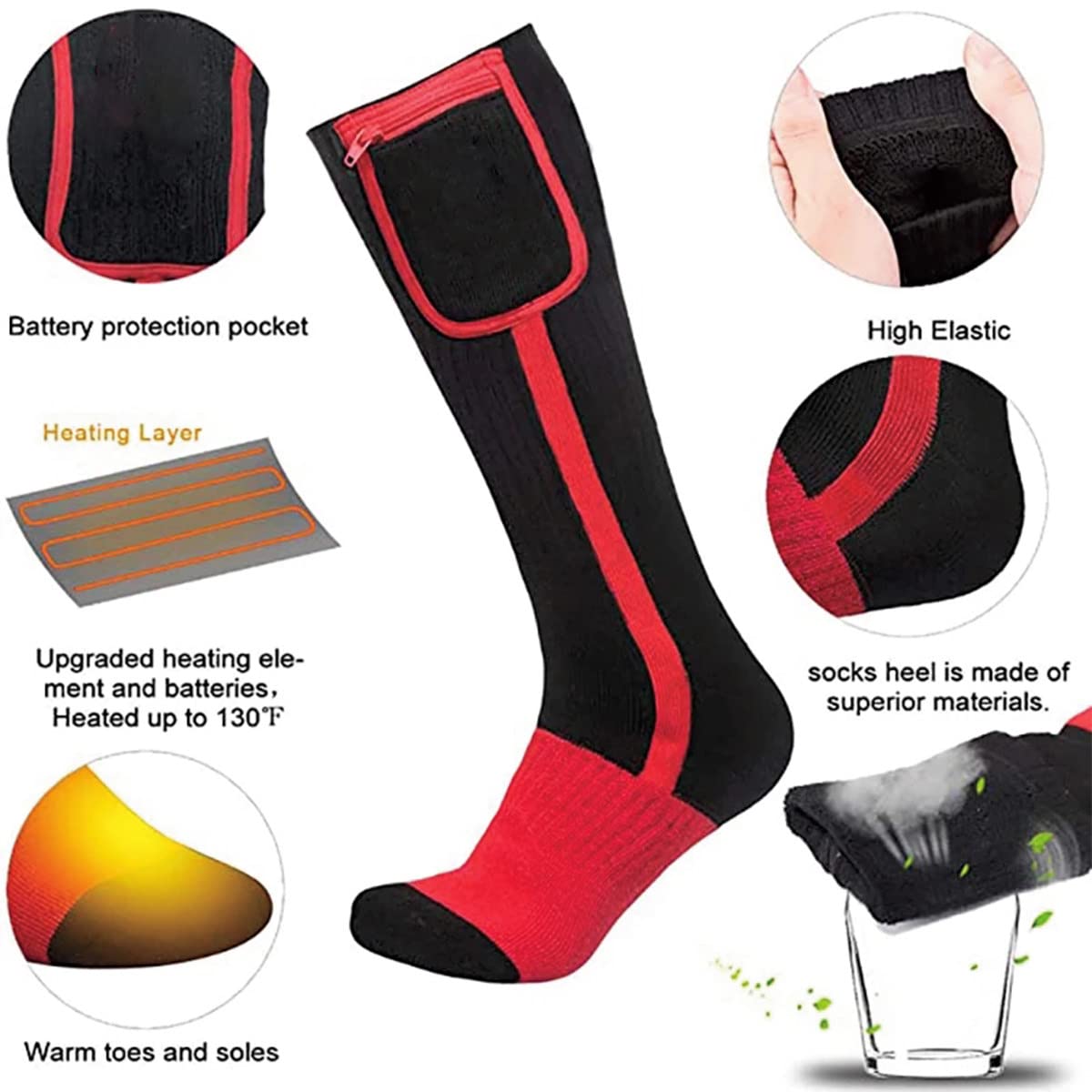 Chaussettes chauffantes, Chaussettes chauffantes électriques Rechargeables pour Hommes Femmes Chauffe-Pieds pour Noël/équitation/Camping/randonnée/pêche/Ski en Hiver Froid Chaussettes Thermiques cha