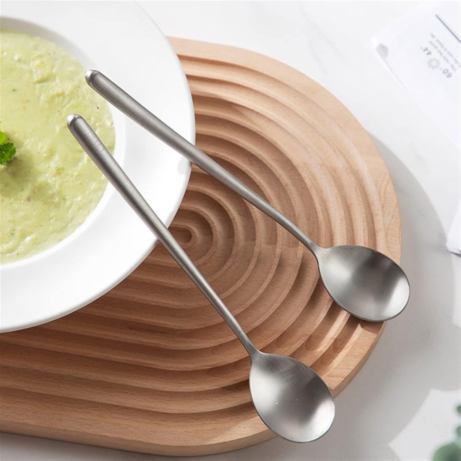 Spoon Table Spoons Korean Long Handle Household Rice Spoon Thickened Soup Spoon 304 Stainless Steel Spoon for Home, Kitchen Or Restaurant (A)