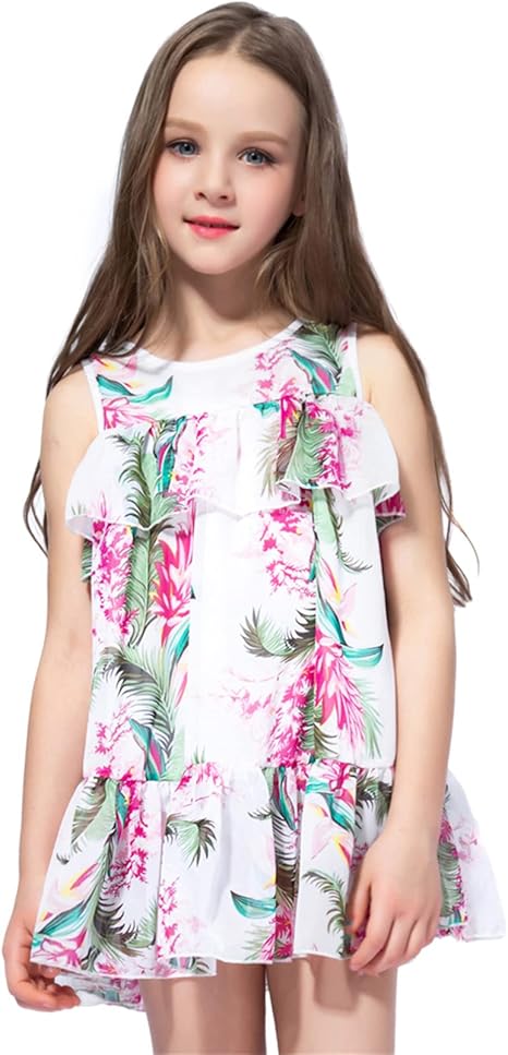 TiaoBug Enfant Fille Robe de Princesse Floral Imprimé Volant Robe