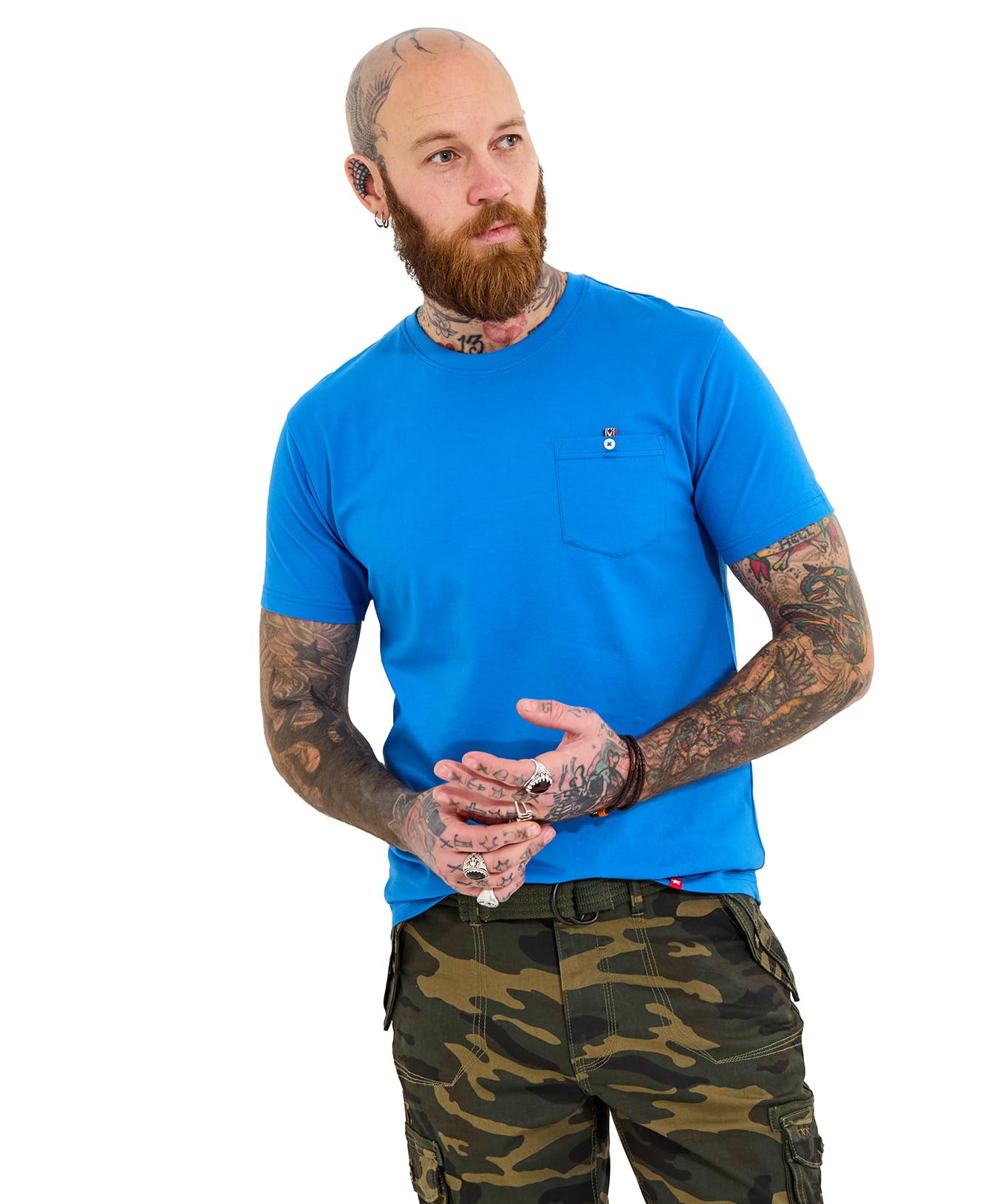 Joe Browns Men's Fashion Basic Chest Pocket Crew Neck T-Shirt, Regular Fit, Blue, L