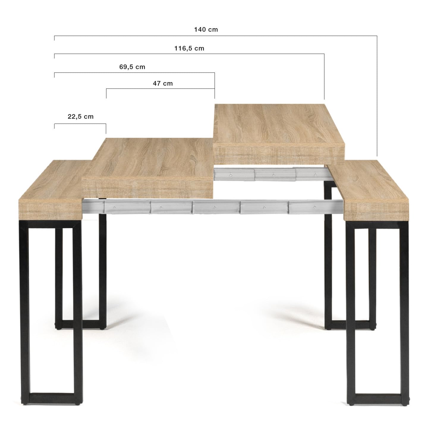 IDMarket - Ausziehbarer Konsolentisch Toronto 6 Personen 140 cm Industriedesign