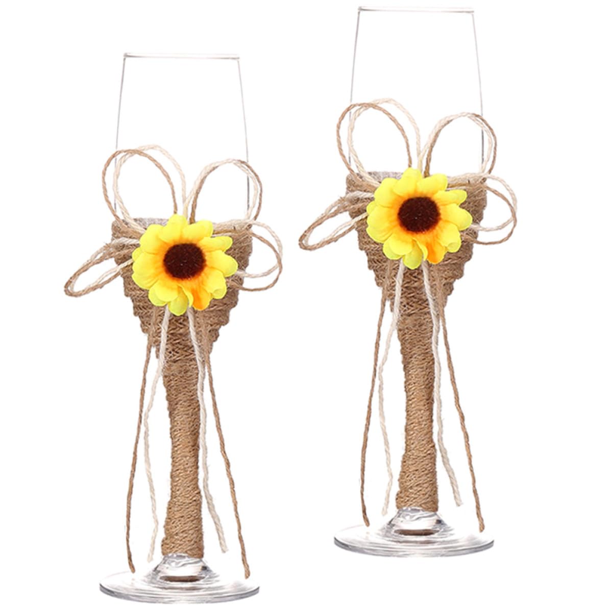 Copas de boda con girasoles de vidrio y cuerda EXCEART juego de 1 par