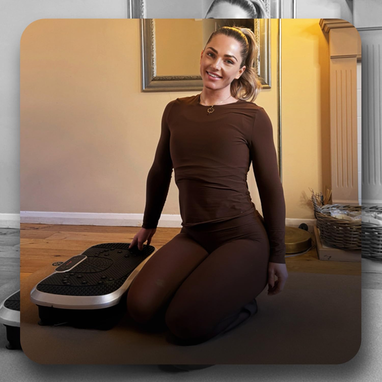 Vibrationsplatte - Fitnessgeräte für Zuhause - 99 Intensitätsstufen - 5 Trainingsprogramme - Massagegerät & Sportgerät mit Bluetooth für Home Workout - Mit Widerstandsbändern - WeightWorld