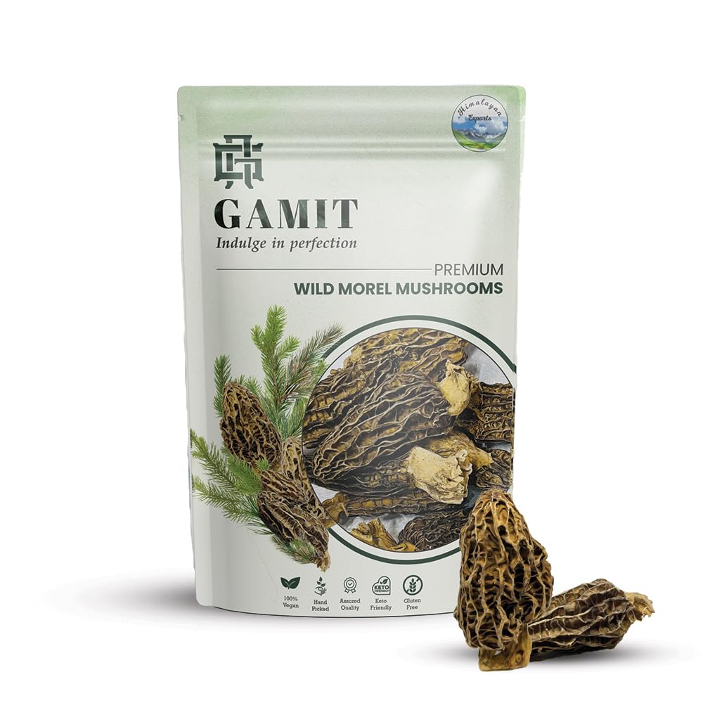 Dried Himalayan Handpicked Morel Mushrooms With Stem | Gucchi/Guchi Mushroom | Wild Organic | Premium Edible Mushrooms for Cooking, Soups, Curries and Gourmet Recipes (25g, Pack of 1)