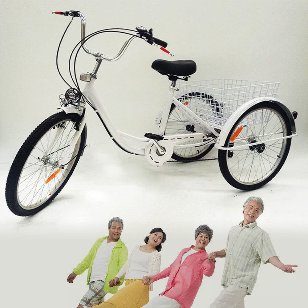 Tricycle pliable pour adultes - 3 roues - 6 vitesses - Avec panier à provisions - Charge maximale : 120 kg - Pour personnes âgées et femmes