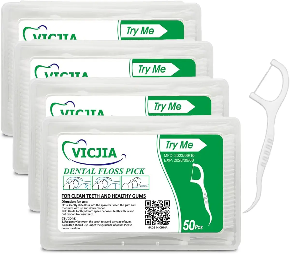 VICJIA Dental Floss Picks, 200 Count Unflavored Floss Picks, Dental Hygiene Gum Health Tooth Picks Flossers, Vegan Eco Friendly Floss Sticks for Family