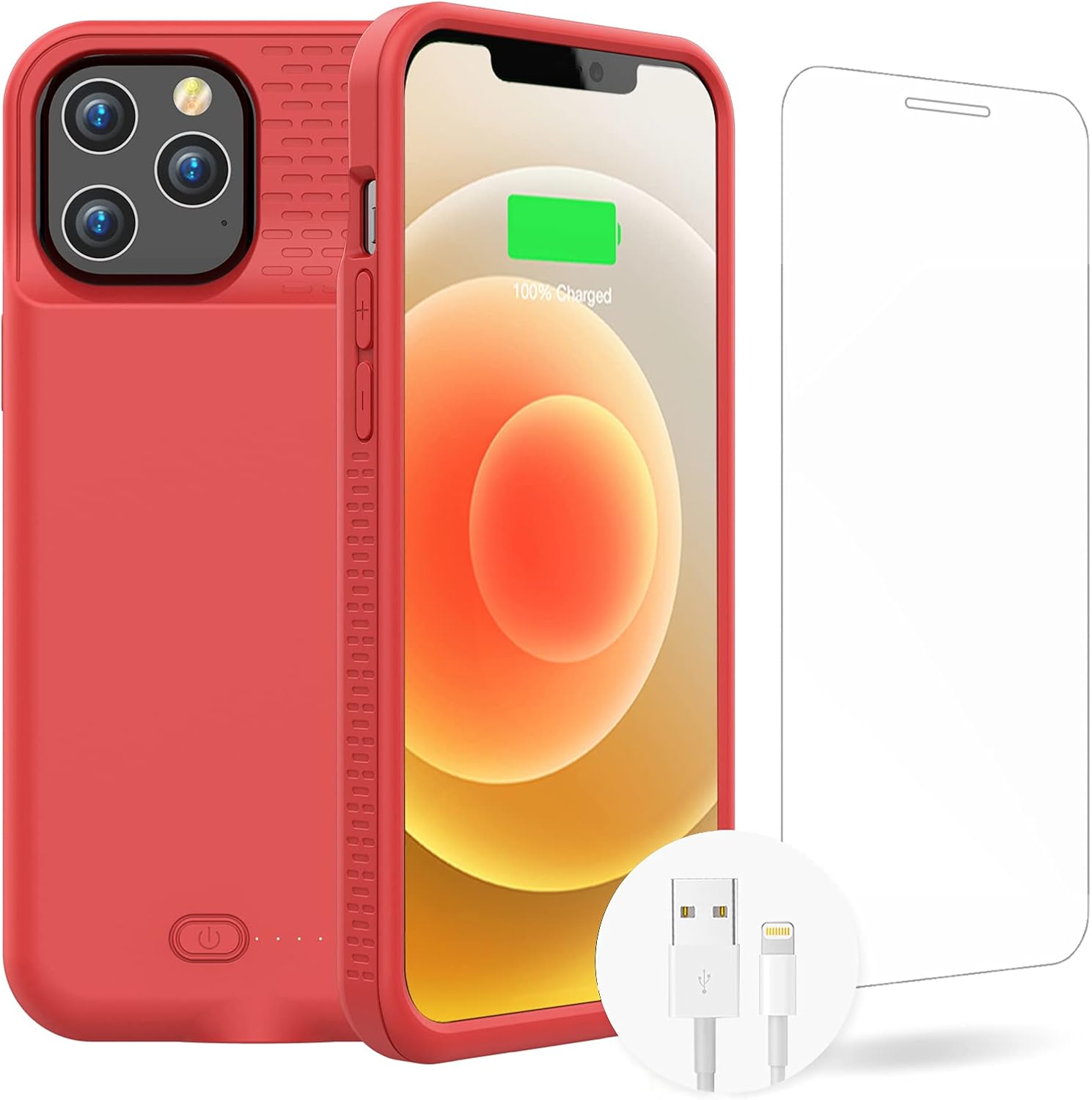 GIN FOXI iPhone 12 Pro Max 7000mAh Battery Case - Ultra-Slim, Rechargeable, Anti-Fall, Red (6.7 inch) For iPhone 12 Pro Max(6.7 inch) Red