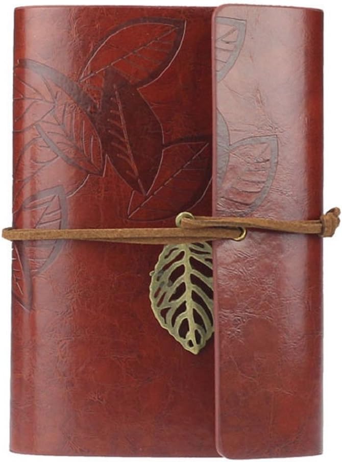 Kingdommax Vintage Leaf Leather Cover Loose Leaf Blank Notebook Journal Diary Gift (RED)