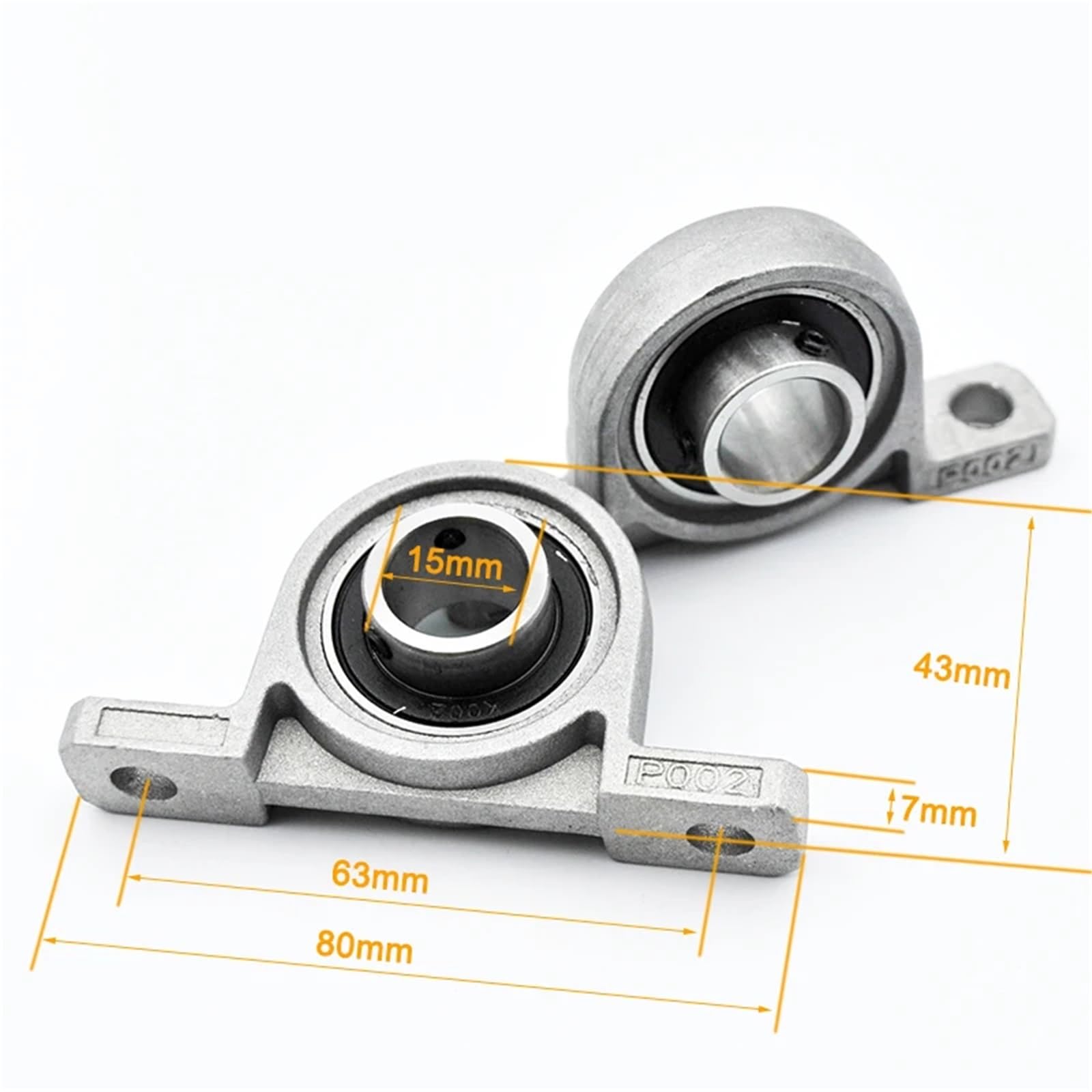Cojinete de bloque de almohada de aleación de zinc de 15 mm de diámetro interior KP002 (2 unidades)