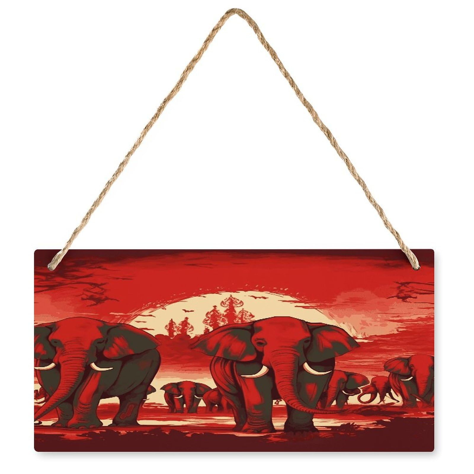 Fodpand Style Elephants Red Wall Art Wooden Hanging Sign Decor, Artwork For Wall Decoration, Funny Plaque For Bedroom Kitchen Living Room Home Decoration 9.8 X 4.9 Inch