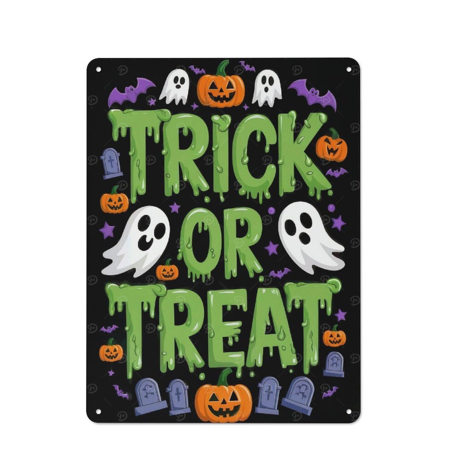 Junmoney Trick Or Treat Halloween Graphic Tin Wall Plaque 40X30cm With For Bar Or Restaurant, Housewarming Present For People Styling Bar And Restaurant