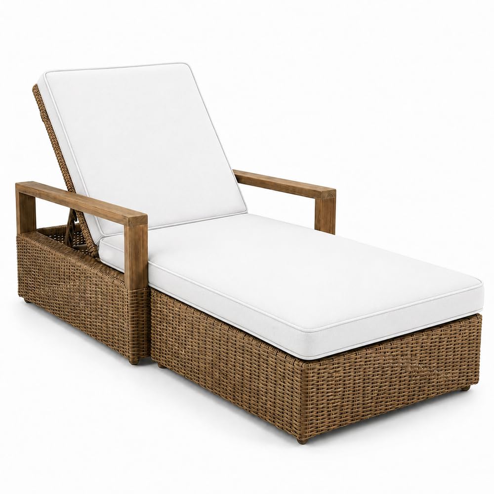Coussin Bain De Soleil,Coussin Transat Extérieur Imperméable avec Mousse 50D Épaisse,Dos Antidérapant,6 Sangles Amovible Lavable pour Jardin, Terrasse, Piscine Balcon,Blanc,178x59x5cm