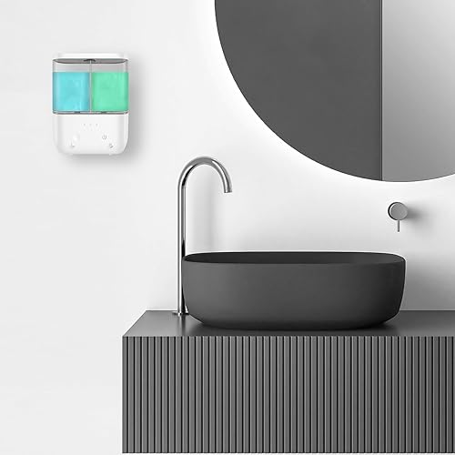 Miniatura 9 de Dispensador automático doble de jabón y ducha de montaje en pared, dispensador de 2 cámaras IPX5 para baño sin taladro (blanco - líquido y espuma)