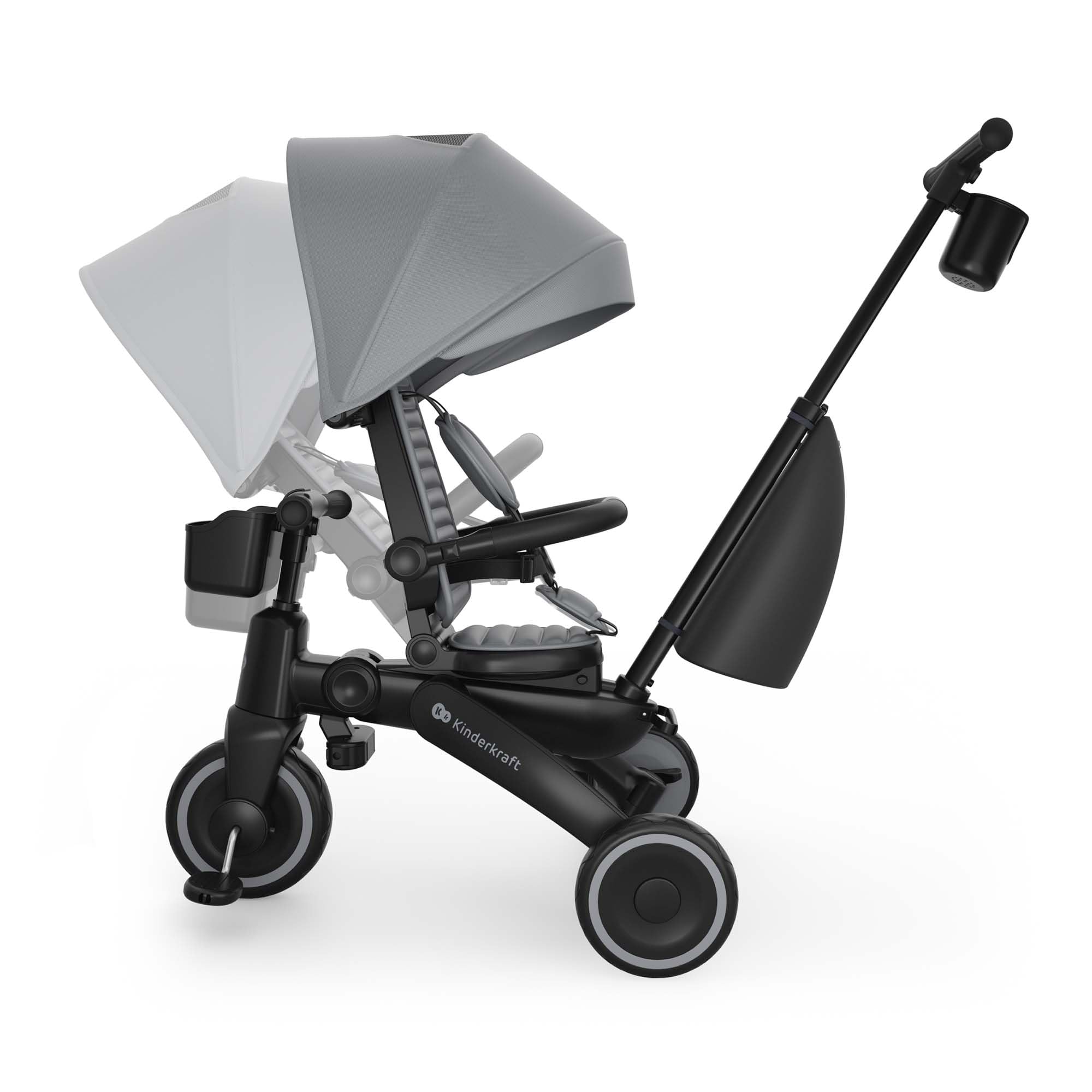 Kinderkraft Jazz 3 Tricycle Pliable, siège Rotatif 360°, Position Semi-allongée Face et Dos à la Route, Canopy UPF 50+, Pliage Compact, dès 9 Mois, Gris