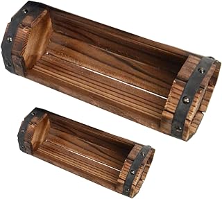 SUPVOX 2PCS Half Barrel Flower Pot Set Rustic Carbonized Wood Planter Boxes for Indoor Outdoor Garden Decoration Anticorrosive Wooden Containers
