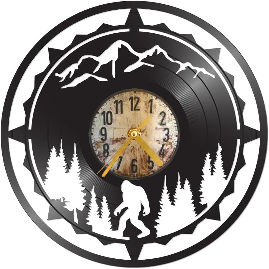 12 inch Black Recycled Vinyl Record Clock Bigfoot