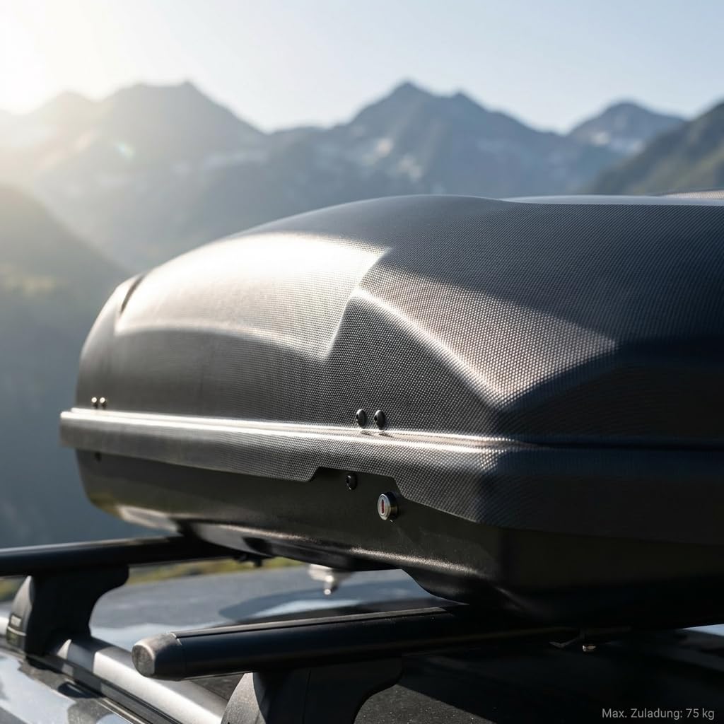 Auto Dachbox Satellite 600 - Dachkoffer Gepäckbox 600 Liter - Autokoffer Dach Box abschließbar Zentralverriegelung - universal geeignet für PKW Van SUV - schwarz matt