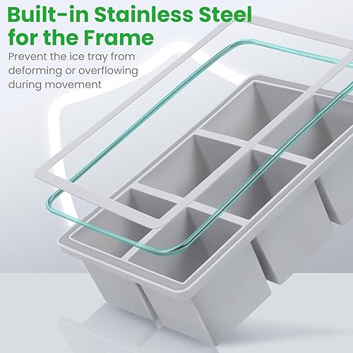 Miniatura 10 de Bandeja grande para cubitos de hielo, 2 unidades, moldes grandes de silicona para cubitos de hielo para whisky, bandejas de hielo cuadradas grandes