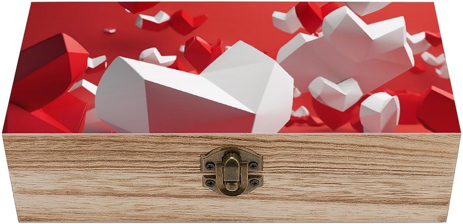 Floating Heart Memory Jewelry Wooden Box, Large Wooden Treasure Chest Boxes with Hinged Lid, Photos Storage Case for Women Men, Wooden Keepsake Box, 7.9'' X 3.9'' X2.3''