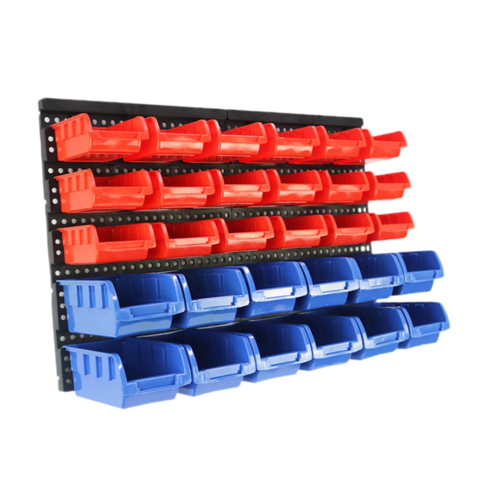 30 Scatole Portaoggetti con Pannello Forato, Scaffale per Componenti Facilmente Accessibile, Organizer per Utensili, Forniture per Ufficio, Garage, Rosso Blu