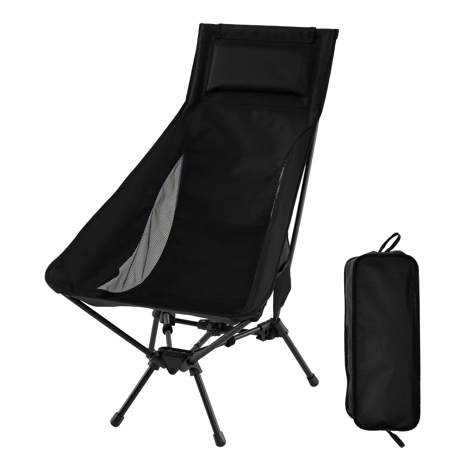 COSTWAY Silla Camping Plegable, Respaldo Alto con Almohada, Ultra Ligera con Bolsa de Transporte, Silla Playa Plegable Ligera, Camping, Campismo, Picnics, Pesca, 60 x 83 x 99 cm, Carga 150kg