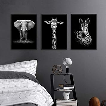 Black and White Posters Wall Art,Animals Canvas Picture Prints Modern Aesthetic Posters,Lion,Elephant,Zebra,Giraffe Wall Decoratio 21 x 30cm Unframed Set of 6 Prints For Living Room